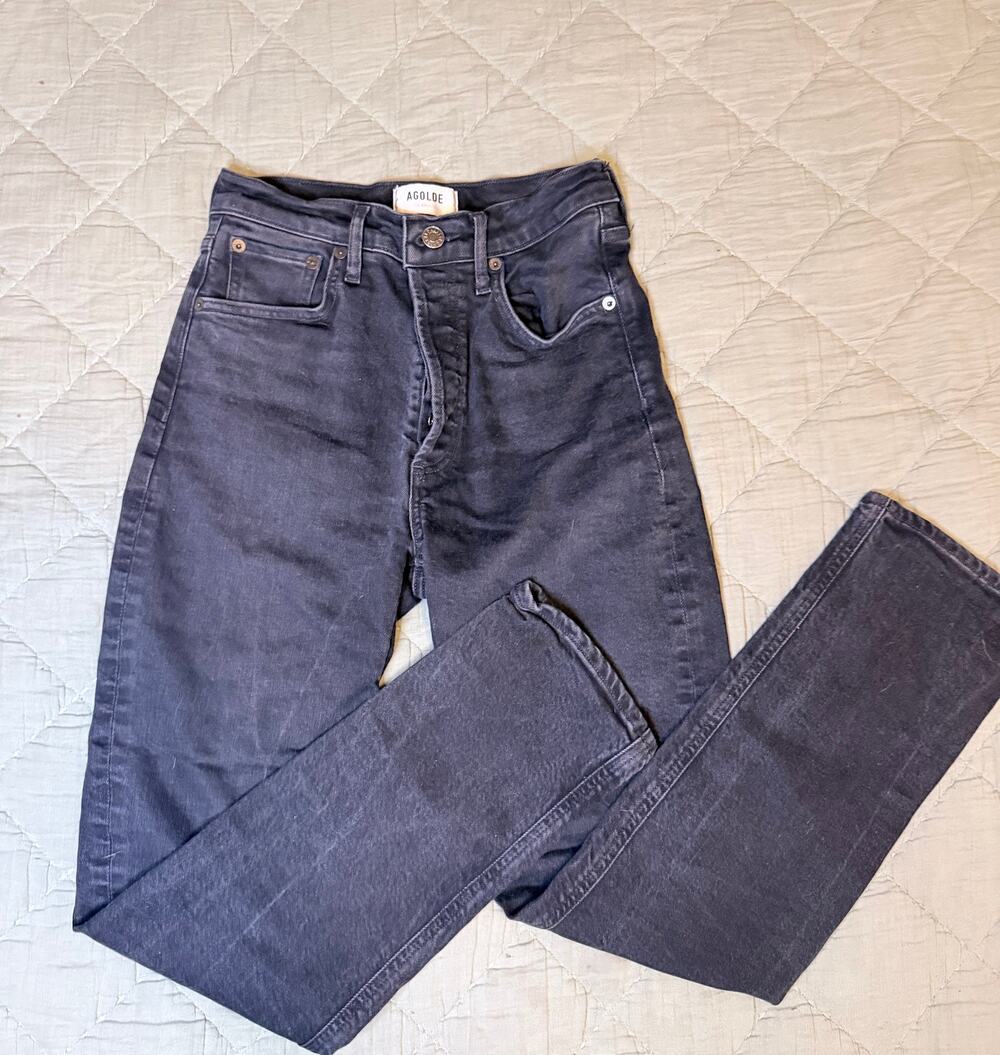 Copied - AGOLDE Riley Long High Rise Straight Jeans Size 25 Charcoal Black